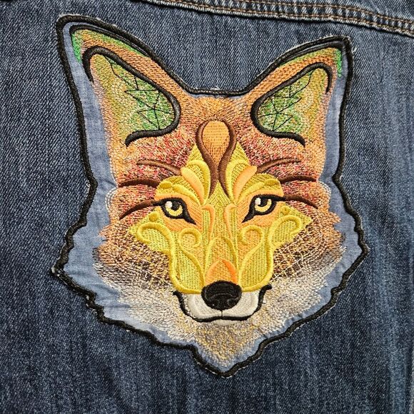 Fox Denim Jean Jacket Women’s Medium Blue Pockets Old Navy Nature Outdoor EUC - Picture 2 of 9